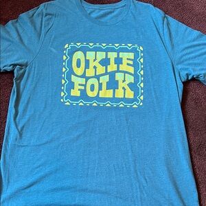 Folk Blue Tee with Tan Graphic